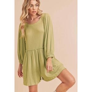 Aemi + Co Olive Green Frill Long Sleeve Romper Relaxed Fit Pockets Size S